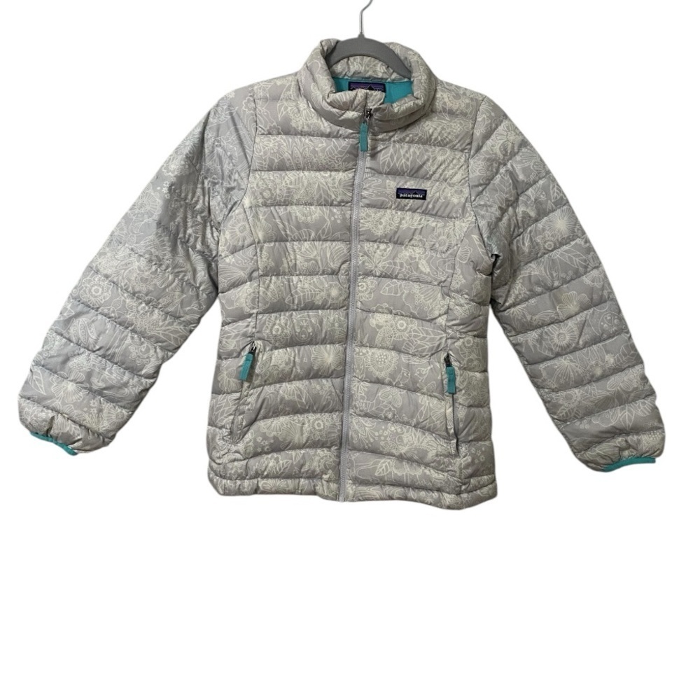 Patagonia Down Sweater in Light Gray White  Floral Youth Girls Outwear Jacket